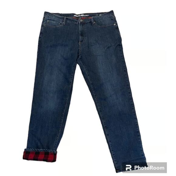 Eddie Bauer Men's Blue Jeans Red Flannel Lined Straight Fit 40 x 34 NEW no tags - Picture 2 of 7